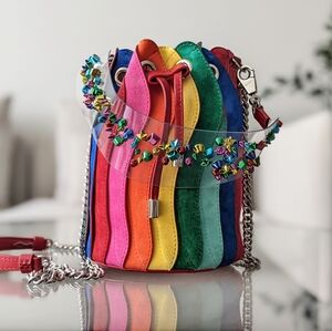Christian Louboutin Suede Rainbow Marie Jane Bucket Bag